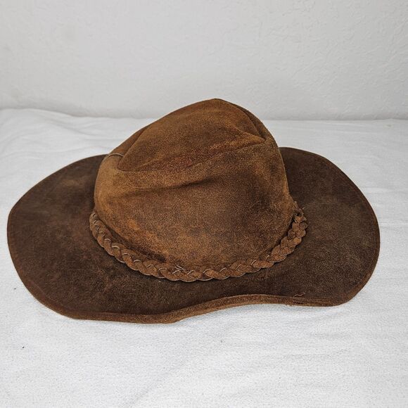 Minnetonka Brown Suede Leather Hat with Braided Band & Bendable Brim Size M - Picture 4 of 5